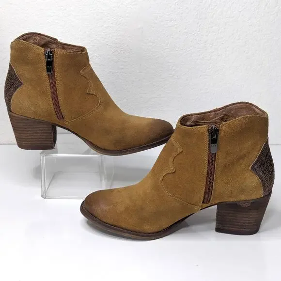 Marc Fisher Stefani Ankle Bootie Boot Suede Leather Brown Western Cowboy Tan 6 - Picture 5 of 12